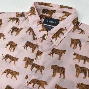 Bonobos Men's M Long Tailored Slim Fit Tiger Short Sleeve Button Front Shirt